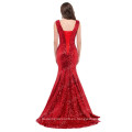 Grace Karin de moda de cuello en V profundo brillante rojo cequis vestido de noche CL6052-3 #